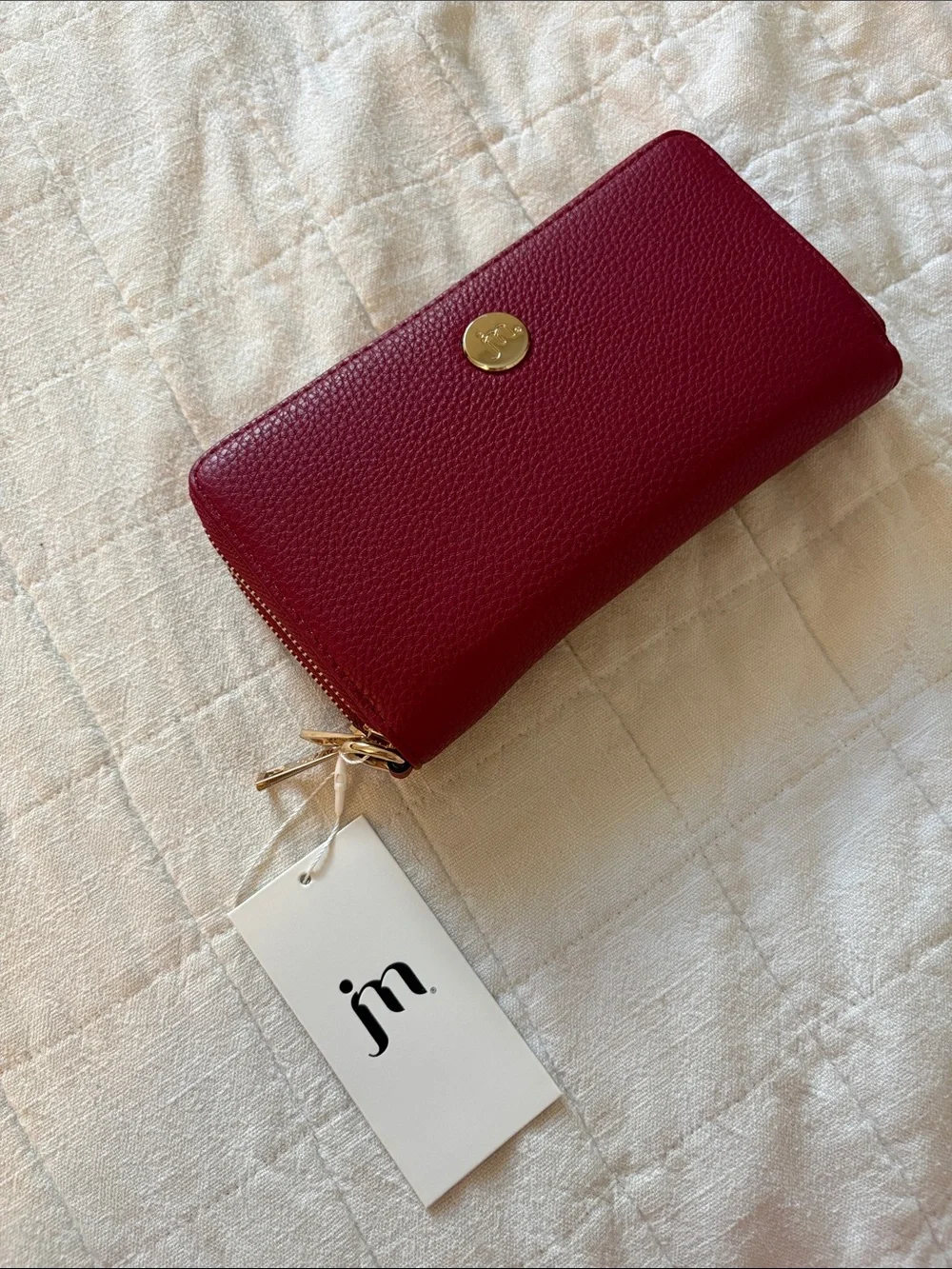 Pebbled Leather Zip Wallet - Burgundy
